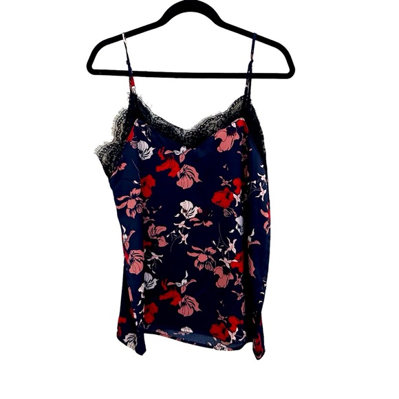 Nordstrom Halogen Blue and Pink Floral Lace Trim Camisole in Size Large - Picture 2 of 7